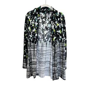 Nic + Zoe Long Linen Blend Floral Cardigan Black White Women's PS